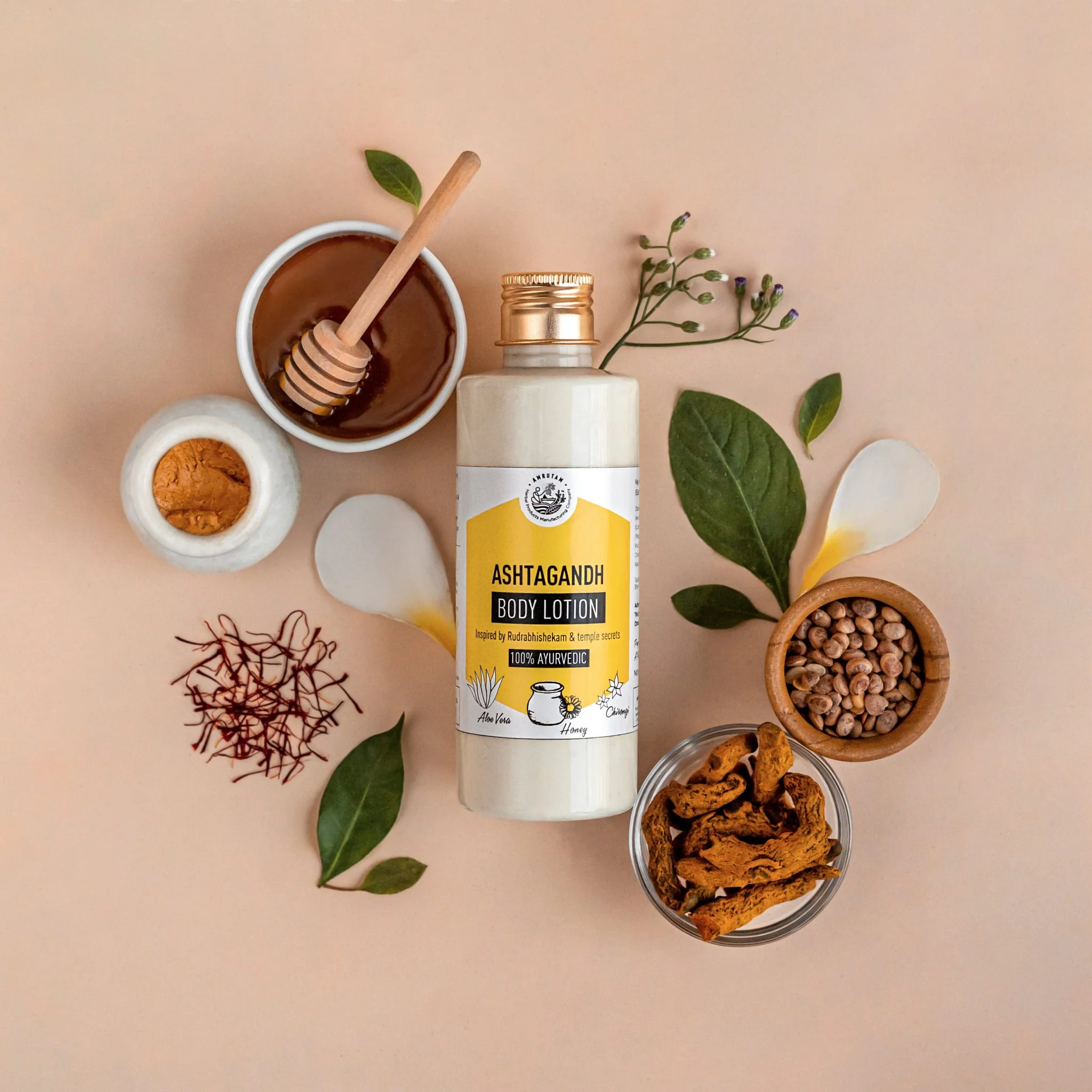 Amrutam Ashtagandh Body Lotion | Ayurvedic Lotion Inspired by Rudrabhishekam Temple Secrets
