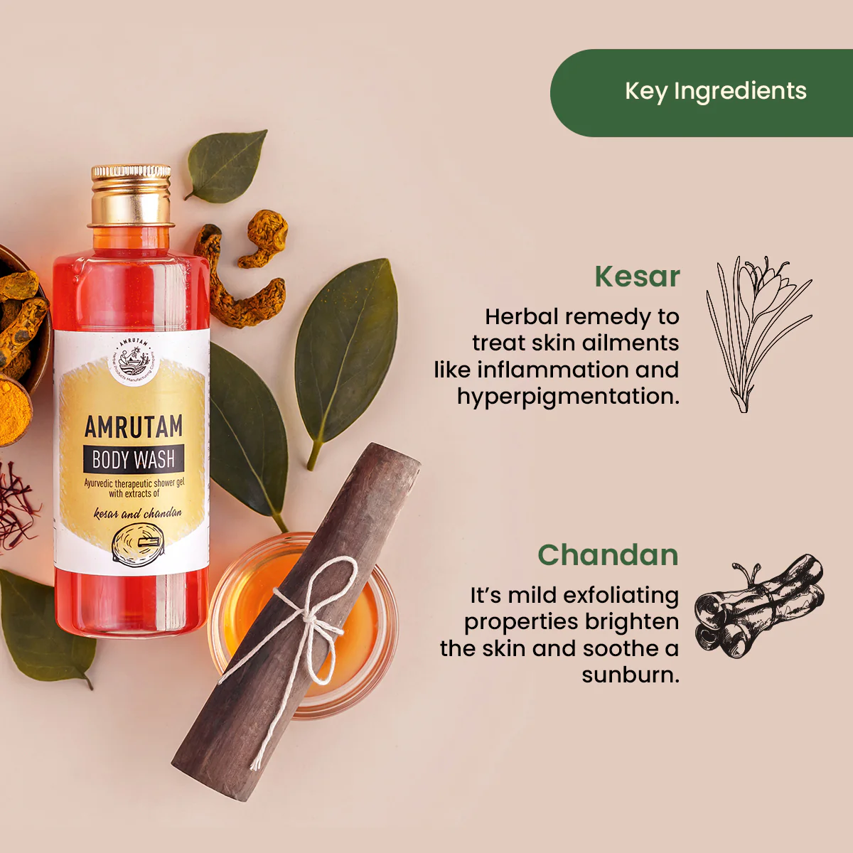 Amrutam Body Wash with Kesar and Chandan | Ayurvedic Therapeutic Shower Gel - Image 3