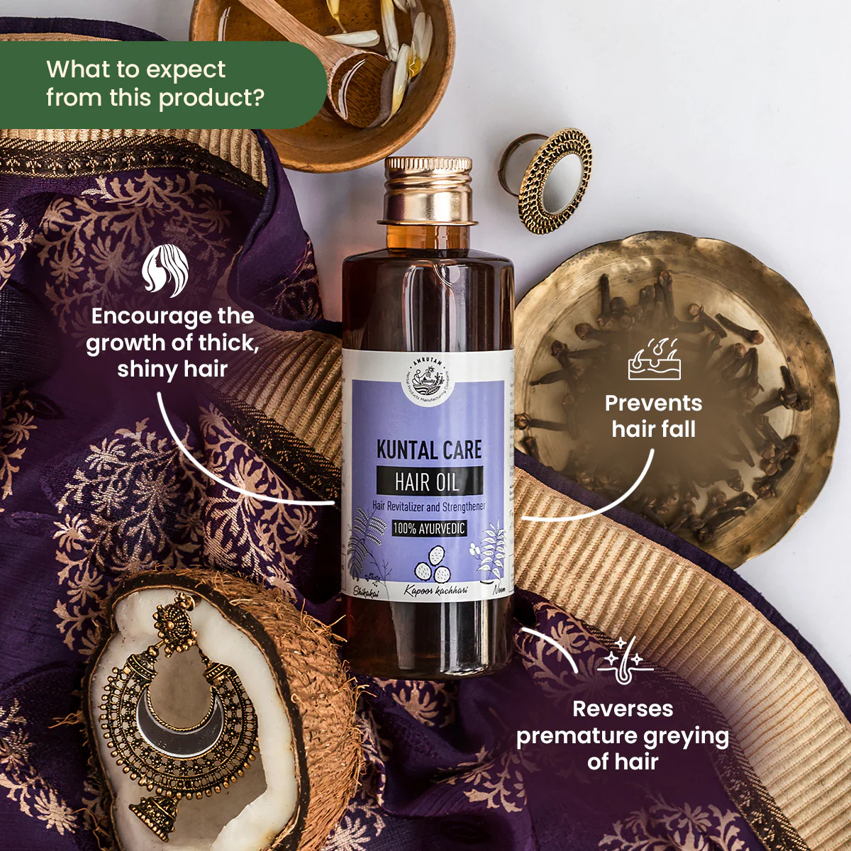 Amrutam Kuntal Care Hair Oil | For Hair Revitalizing and Strengthening - Image 2